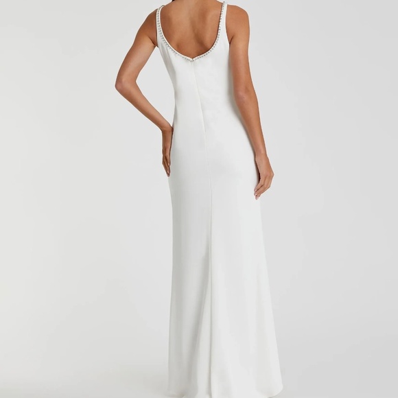 NWT MAC DUGGAL White Crystal Scoop Neckline Column Gown w/ High Slit - Sz 0 - Picture 3 of 3